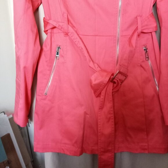Black Rivet pink coral Belted Lined Trench Coat sz M NWOT B9 - Picture 3 of 8